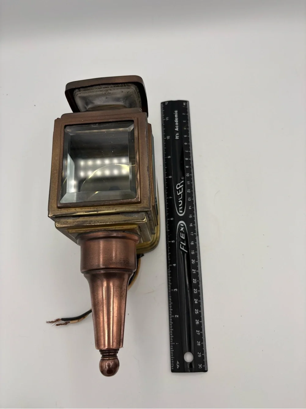 Early MCM 11” Copper & Brass Carriage Lantern Sconce Porch Light Clean Refurbish